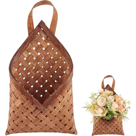 Panier de Rangement Mural Vintage Tressé en Bambou Support Mural pour Fleurs Séchées Panier Rustique Multifonctionnel Organisateur de Décoration Intérieure pour Fleurs et Autres Accessoires (1/5)