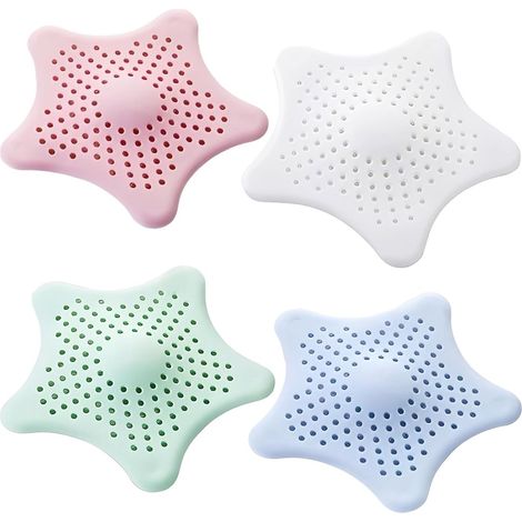 Filtre à cheveux en silicone 4 pièces pour bonde de sol avec ventouse, protection pour évier, bleu, blanc, vert (1/5)