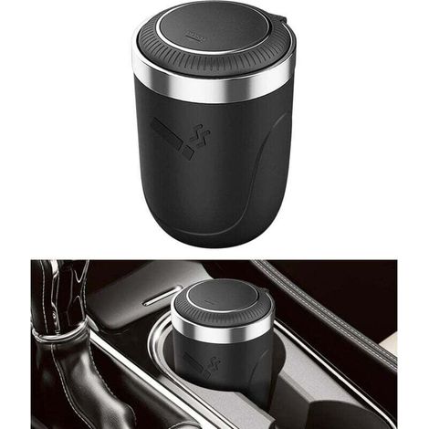 Auto-Aschenbecher. geruchsdichter Auto-Aschenbecher. Aschenbecher mit Deckel. LED-Auto-Aschenbecher. Edelstahl-Aschenbecher. Auto-Aschenbecher. geeignet für Autoteile (Schwarz)