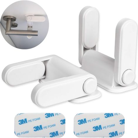 Verrou de poignée de porte, compatible avec barre de porte, lot de 2, blanc, anti-ouverture, pour portes et fenêtres (1/5)
