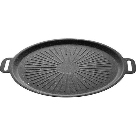 Poêle à griller antiadhésive en grès, plaque de cuisson en fonte pour intérieur avec répartition uniforme de la chaleur, idéale pour le camping et les grillades. (1/4)
