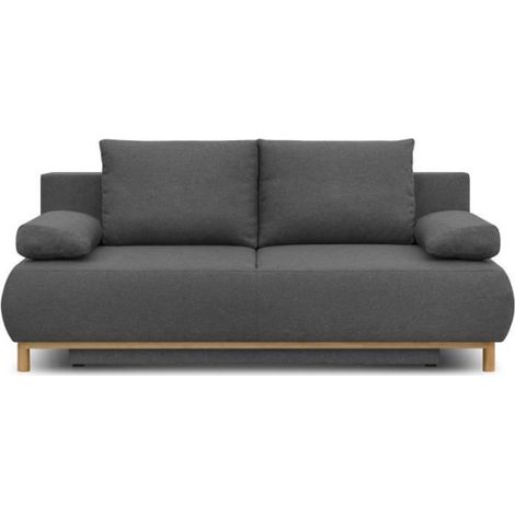 Banquette convertible 3 places MIKA - Tissu gris - Coffre de rangement - L 192 x H 84 x P 93 cm (1/5)