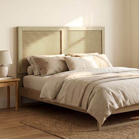 Tête de Lit en Bois à Effet Rotin, Design Bohème, pour Chambre à Coucher, 140 x 4 x 87 cm, Chêne (1/5)