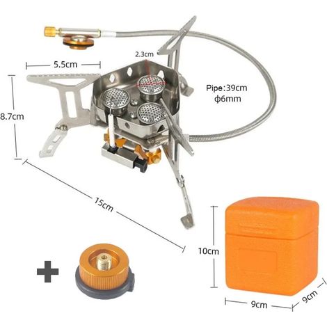 Nouveauté : Réchaud de camping portable à trois brûleurs, coupe-vent, pliable et portable. (1/4)
