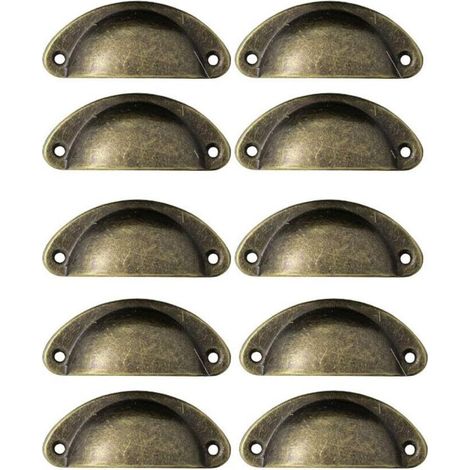 Set of 10 Retro Metal Drawer Handles for Kitchen Furniture, Cabinet Doors, Cupboards with Antique Brass Furniture Knobs (1/4)
