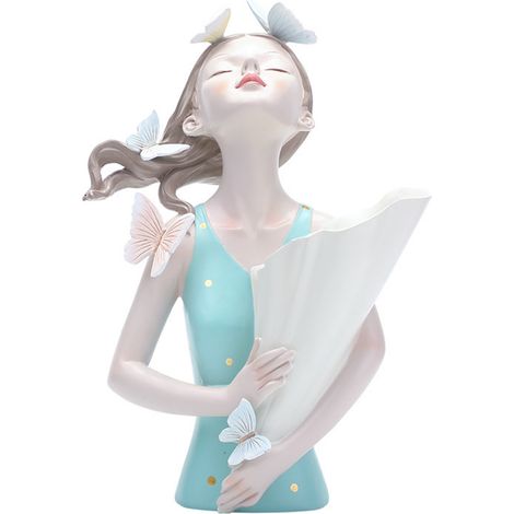 Elegante figura decorativa para jarrón, 31 cm de altura, motivo: figura con ramo de flores y mariposa, arte decorativo, colección Mano. (1/5)