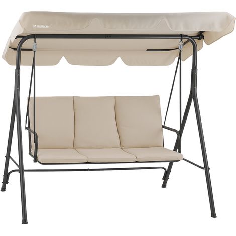 HinHocker Dondolo da giardino 3 posti con tetto parasole Beige portata fino a 250 kg, da esterno