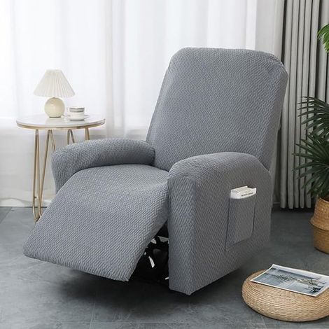 Sofabezüge Bezug für elektrisch klappbaren Relaxsessel dunkelgrauer Jacquard-Bezug für Relaxsofas elastischer dehnbarer 4-teiliger mit Taschen (1/2)