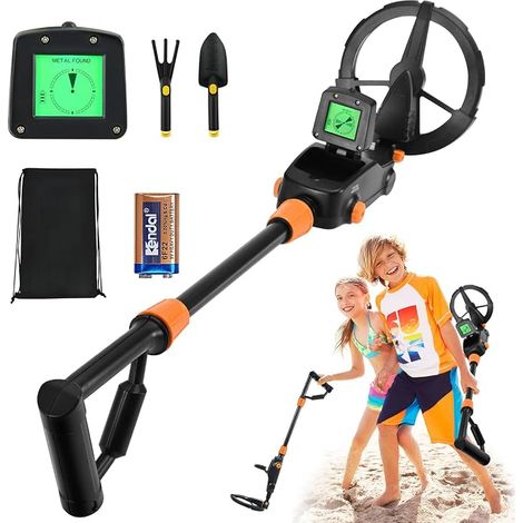 Detecteur de Metaux Enfants, Détecteur de Métaux Léger pour Enfants avec Écran LCD et Son, Bobine étanche IP68, Detecteur Metaux Enfant de Précision avec Râteau, Pelle, Sac à Dos (1/5)