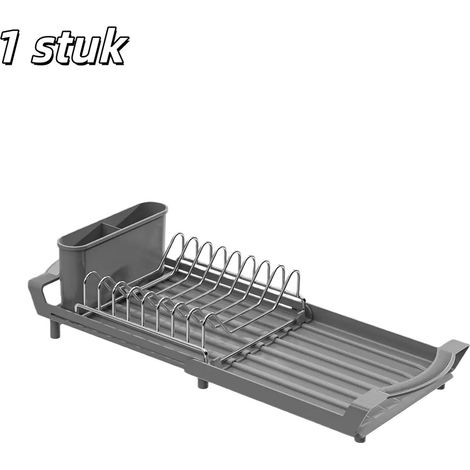 pièce - Égouttoir - Étagère de rangement - Extensible - Étagère de rangement pour plan de travail - Porte-couverts multifonctionnel - Convient aux plans de travail - Gris (1/5)