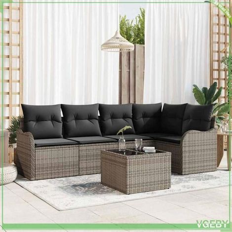 Ensemble de canapé de jardin - FAFEICY - Modulable - Gris - Rangement intégré - Polyrotin anti-UV (1/5)