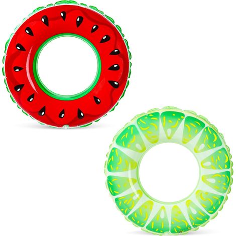Ensemble de 2 bouées gonflables en forme de pastèque et de citron, pour piscine sur le thème des fruits, pour enfants et adultes. (1/5)