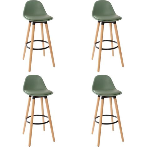 Atmosphera – Lot de 4 chaises de bar 91,5cm – Assise en polypropylène – Repose-pieds en métal – Piètement en hêtre – Couleur kaki moderne (1/3)