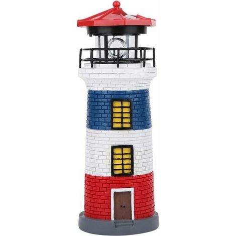 Decorative lighthouse light, maritime-style garden light, IP44 waterproof, solar-powered, night light for patios and paths, swiveling LED lighthouse for lawn and garden (red) (1/5)