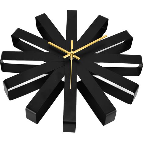 Horloge murale design moderne en acier inoxydable, silencieuse, pour salon chambre, haut de gamme, mouvement silencieux, noir (sans piles) (1/5)