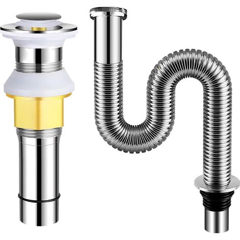 Bonde pop-up, 38-55 mm, inox 304, bouton-poussoir, anti-odeur (1/5)