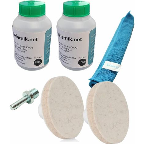 Kit Réparation Vitres - Oxyde De Cérium 300g - Disques Polissage 75mm - Adaptateur Perceuse M14 - Chiffon Microfibre 30x30cm