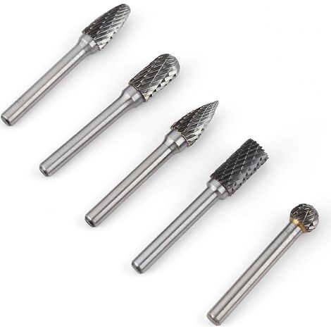 Lot de 5 fraises rotatives en acier au tungstène, tige de 6 mm et tête de 10 mm (1/5)
