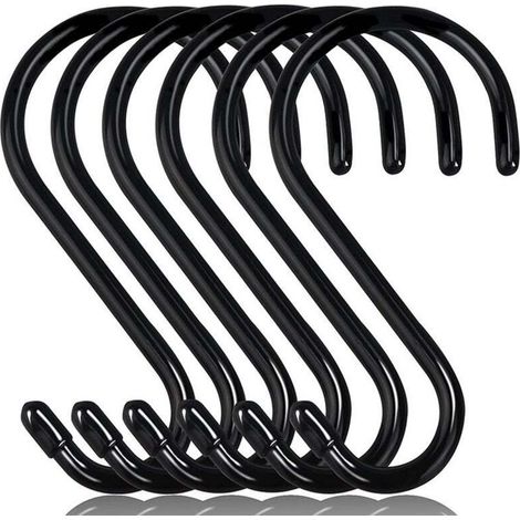 Set di 12 ganci appendiabiti a forma di S, 15 cm, ganci per armadio, ganci appendiabiti, grucce (12 pezzi, grandi, neri)
