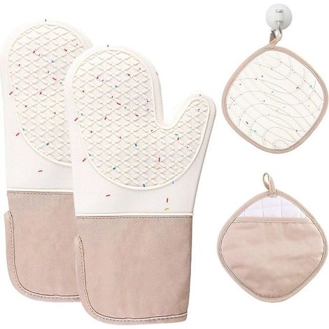 Heat-resistant silicone oven mitts with cotton lining and non-slip surface for grilling and baking. (1/5)