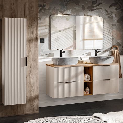 Badmöbel Set mit 140cm Waschtisch, 3-teilig, in Beige und Eiche, ADELAIDE-56-CASHMERE (1/5)