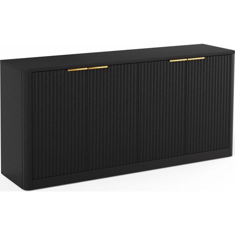 Moderne schwarze Kommode 150 cm mit Wellen-Design, 4 Türen, aus MDF (1/5)