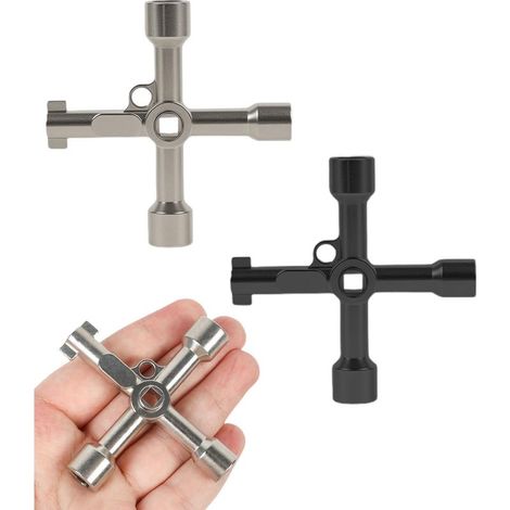 Clé Triangle Universelle Multifonction, Lot de 2 Argent, 4 en 1, Hexagonale & Embout Tournevis - Armoire Électrique, Compteur, Ascenseur (1/5)