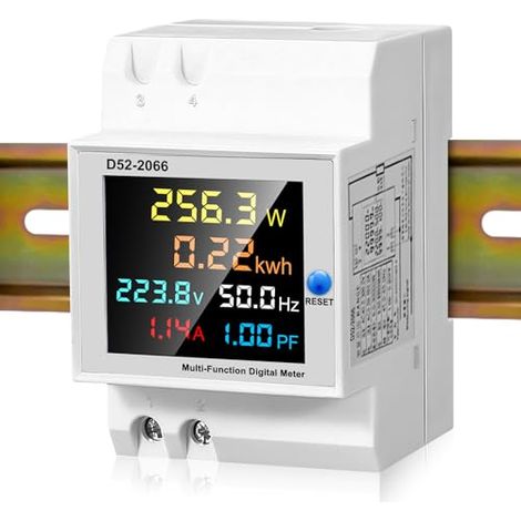 Contatore elettrico monofase 6 in 1, CA 40-300 V 100 A, misuratore di consumo elettrico multifunzione, amperometro, voltmetro, misuratore di energia elettrica per montaggio su guida DIN con display LC