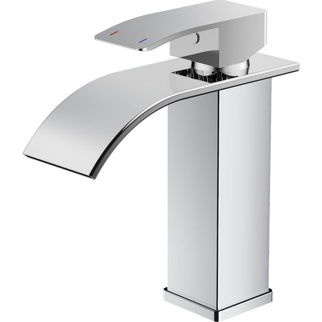 Mitigeur de lavabo cascade chromé, robinet économique en eau et énergie, bec haut, design moderne salle de bain (1/5)