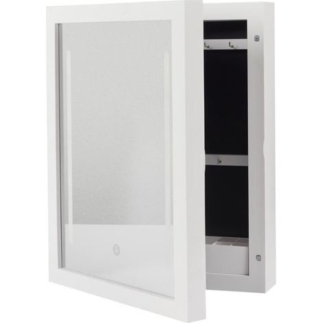 Paris Prix – Armoire à bijoux LED avec miroir – Dimensions 30,4 x 8,6 x 40 cm – Plastique blanc – Design moderne et épuré