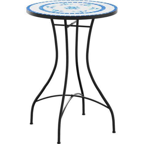 Table de jardin,Table de bistro mosaïque bleu et blanc Ø50x70 cm céramique CFW17663 (1/5)