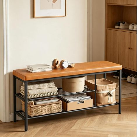 Zapatero banco con asiento polipiel y metal negro OKMYHOME (1/5)
