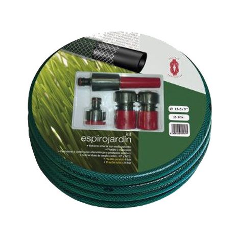 Set de 15 metros de manguera verde 5/8" 15mm con accesorios Espirojardin (1/2)