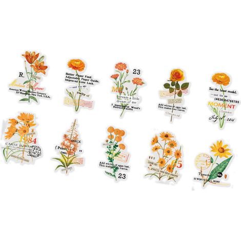 Yanji PET Sticker-Set: Notizbuchdekoration mit Pflanzen- und Blumenmotiven (10 Blatt) – Duftende Glasblume (1/5)