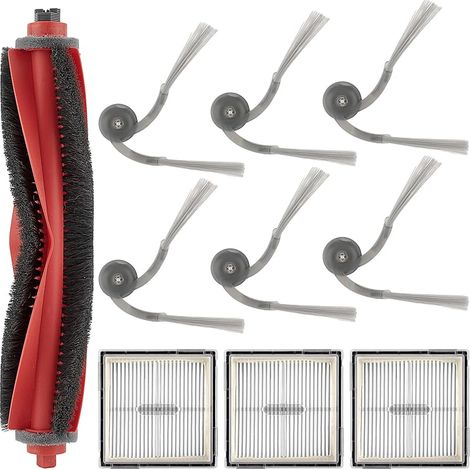 (10 Pièces) Q10 S5/ Q10 X5 Pièces de Rechange Compatibles avec Aspirateur Robot Roborock Q10 S5/ Q10 S5+/ Q10 X5/ Q10 X5+, 1 Brosses à Rouleau, 6 Brosses Latérales, 3 Filtres HEPA, Kit d'Accessoires (1/5)