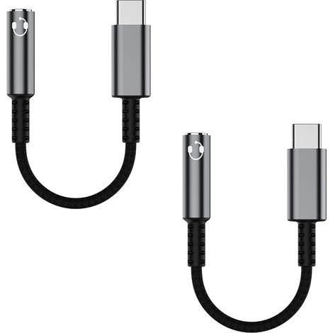 Lot de 2 Adaptateur USB-C vers Jack 3,5 mm, Câble Audio DAC, Réduction de Bruit, Alliage d'Aluminium, pour Smartphone et Tablette (1/5)