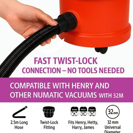 Manguera de repuesto de 2,5 m apta para aspiradoras Henry & Hetty，Juego de piezas universales para aspiradoras con conexión de 32 mm (1/4)