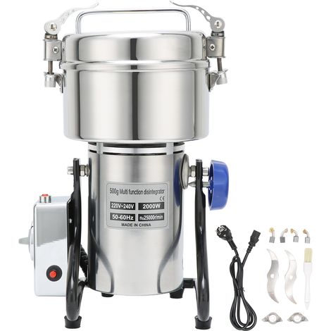 Moulin à grain électrique 2000W en acier inoxydable, broyeur à poudre pour herbes, maïs, sésame, soja, poivre, appât et alimentation, prise UE 220V. (1/5)