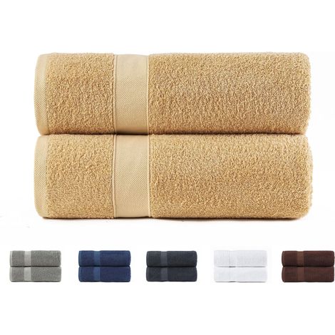 Lot de 2 Serviettes de Douche, 100% Coton 550 g/m², Extra Douces, très absorbantes et à séchage Rapide. Dimensions : 70 x 140 cm, Couleur Beige. (1/5)