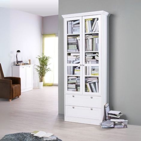 Vetrina Landwood51 con 2 ante in vetro e 2 cassetti colore bianco