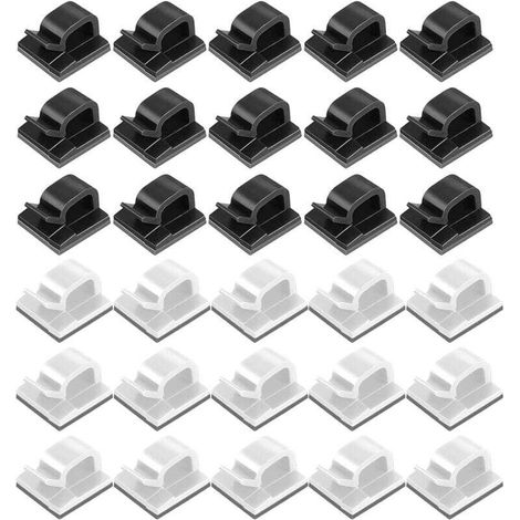 100pcs Clips Câbles Adhésifs Gestion de Câble Support Organiseur de Fils Électriques Plastique Organisateurs de Cordon de Câble Clip pour Fixer des Câbles （50 noir + 50 blanc） (1/4)