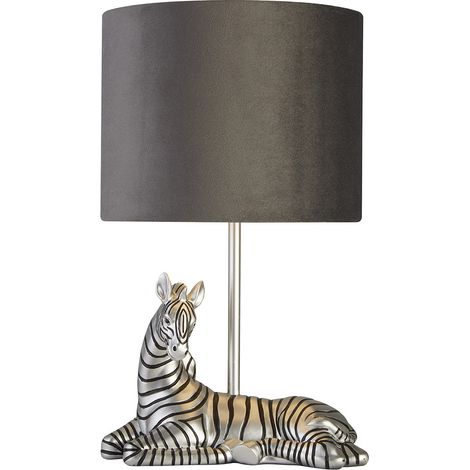 Searchlight Zebra Lampada da tavolo in resina argentata e paralume in tessuto grigio (1/3)