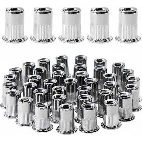 100 Pcs M3×10 Écrou À Rivet Fileté À Tête Plate,Écrous À Riveter Fileter En Acier Inoxydable,Assortiment Inserts Filetés Pour Metal Plastique(Argent 8mm×10mm) (1/5)