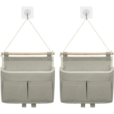 Sac De Rangement Mural, 2pcs Sac à Suspendre Organisateur De Poche Large Suspendu sur Porte Empilable Tissu De Lin Imperméable pour Chambre à Coucher Salle De Bain Bureau Cuisine (Gris)