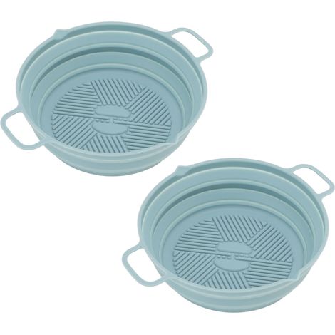 Lot de 2 paniers ronds pliables en silicone alimentaire pour friteuse à air chaud (bleu). (1/5)