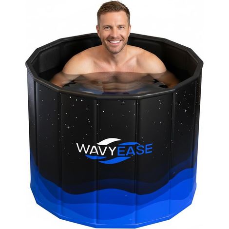 Baignoire Glaciale Portable Adulte 80 cm (Lg) × 66 cm (Ha) – Rapide à Plier, Bain Froid et Chaud, Thérapie de Récupération Athlétique, Structure Renforcée, Spa Domestique et Extérieur (Noir) (1/5)
