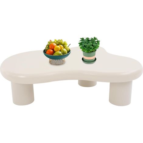 Table basse moderne en forme de nuage, table basse blanche en forme de nuage, 100 x 70 cm, élégante table d'appoint avec 3 pieds pour salon, bureau, canapé (1/5)