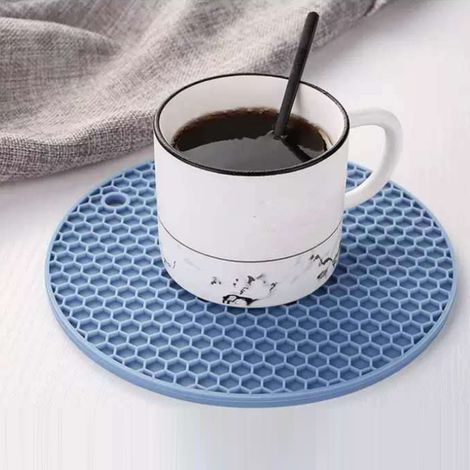 Tapis isolant thermique en caoutchouc, set de table, dessous de plat, dessous de plat antidérapant bleu, pour casseroles et bols. (1/5)