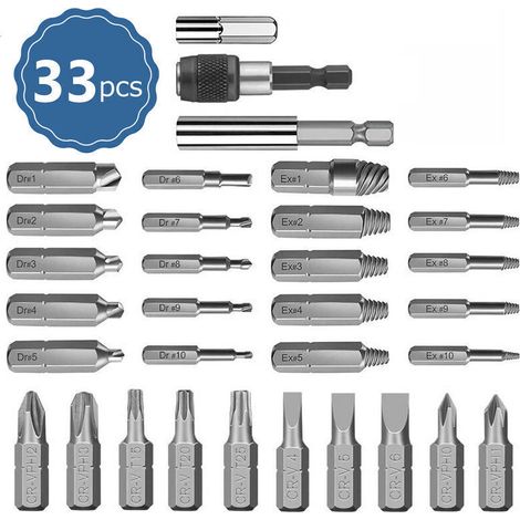 ALLIANDISOutil de retrait de vis cassées en acier à grande vitesse 33pcs (1/4)