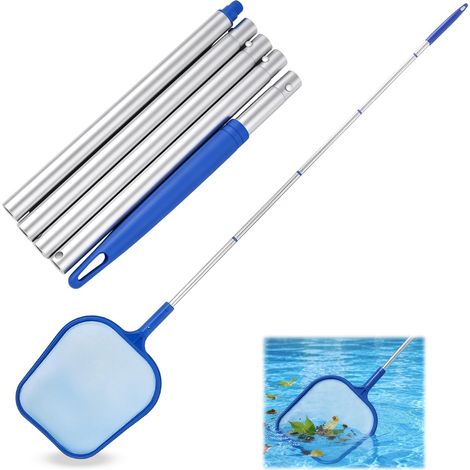Épuisette de Surface pour Piscine avec Tige Télescopique Réglable 161 cm, Filet de Piscine en Aluminium en 5 Sections pour Nettoyer Piscines, Spas, Bassins à Koïs et Sources Chaudes (1/5)